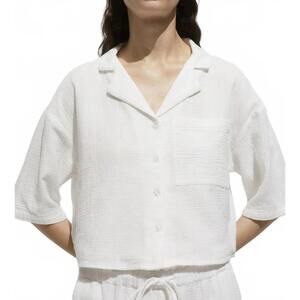 Mango 100% Gauze Cotton Short Sleeved Cotton Shirt NWT Bambie Off White 12/XXL